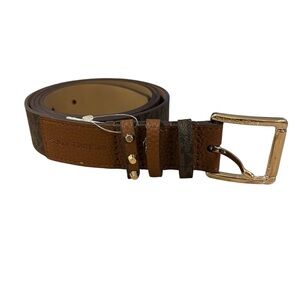 MICHAEL Michael Kors Monogram Brown and Gold Leather Belt with Textured Finish